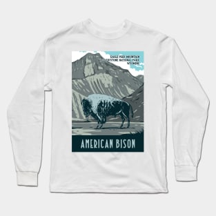 WPA Poster of an American Bison at Eagle Peek Mountain in Yellowstone National Park Long Sleeve T-Shirt